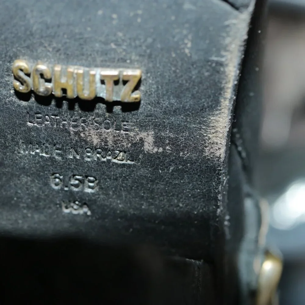SCHUTZ Womens Sher Boots Size 6.5 Black Leather Triple Buckle Block Heel Booties